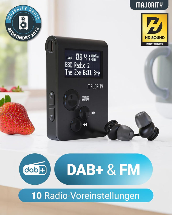 Majority Petersfield-Go tragbares DAB/DAB+ / UKW Digital-Radio mit ansteckbarem Design, Clip-On, sup