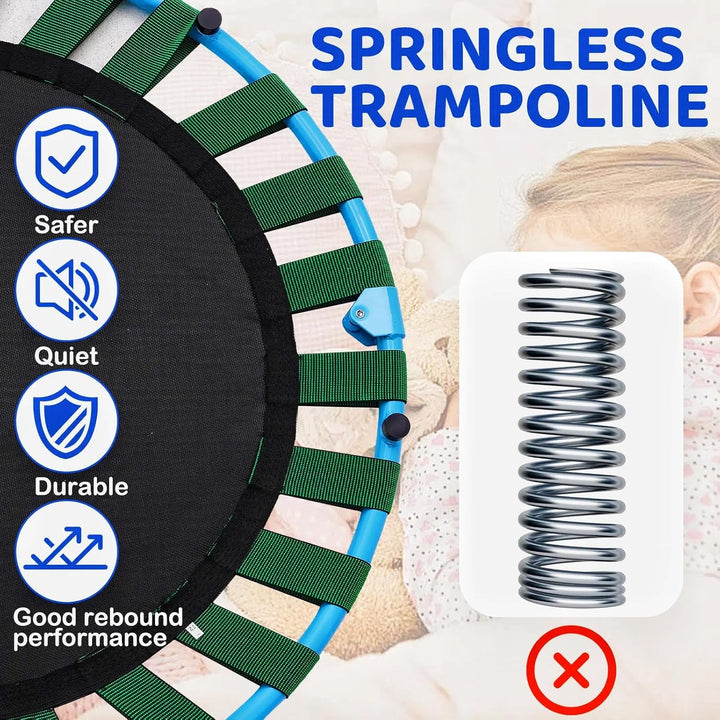 NUKied Trampolin Kinder,Ø 91cm|Faltbarer Rebounder für Minitrampolin mit Handlauf mit verstellbarem