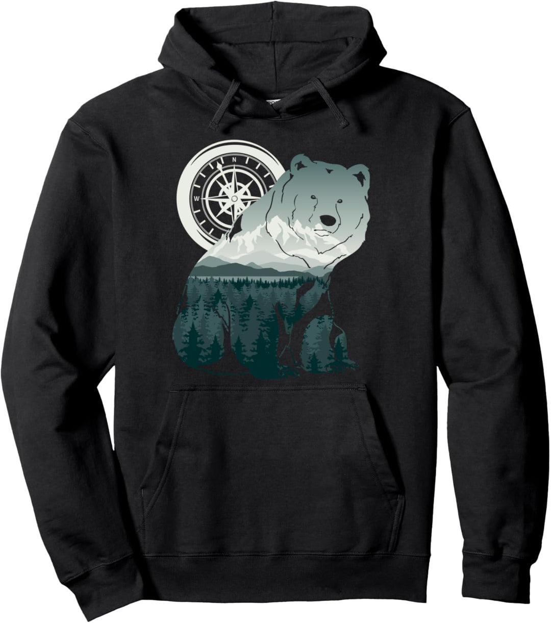Grizzly Natur Braunbär Kompass Wald Tier Bär Pullover Hoodie