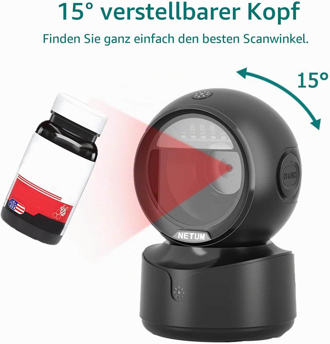 NetumScan omnidirektionaler Desktop Barcode Scanner, freihändiger kabelgebundener USB-QR-Barcode-Les