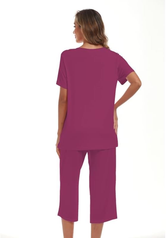 COLORFULLEAF Schlafanzug Damen Still Pyjama Set Zweiteiler Damen Sommer Leichter Kurzarm Nachtwäsche