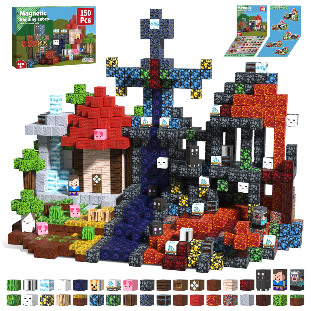Magnetbausteine 150 Stück, 3D Pixel Magnetische Fliesen, STEM Bildendes Bauspielzeug, Sichere Glatte