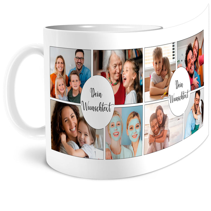 OWLBOOK® Personalisierte Tasse mit 8 Fotos & Spruch selbst gestalten | Fototasse mit eigenem Bild &
