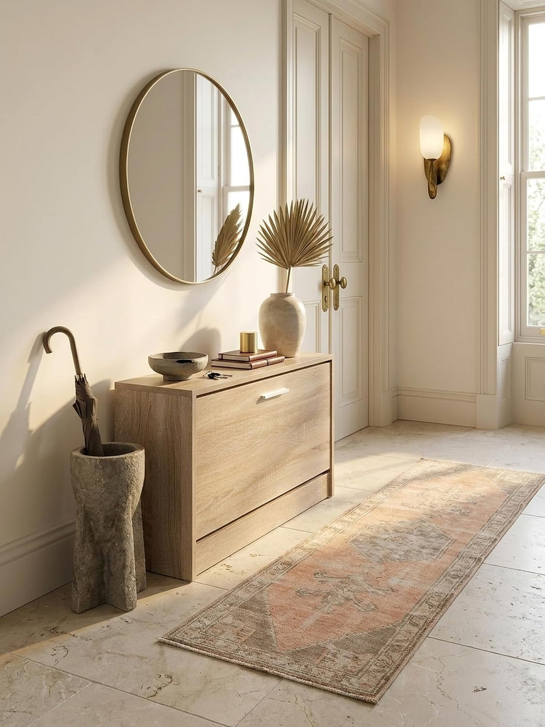 Holz Schuhkipper Bank: Kippfächer, Verstellbarer Einlegeboden, Melaminharzbeschichtung Farbe: Beige,