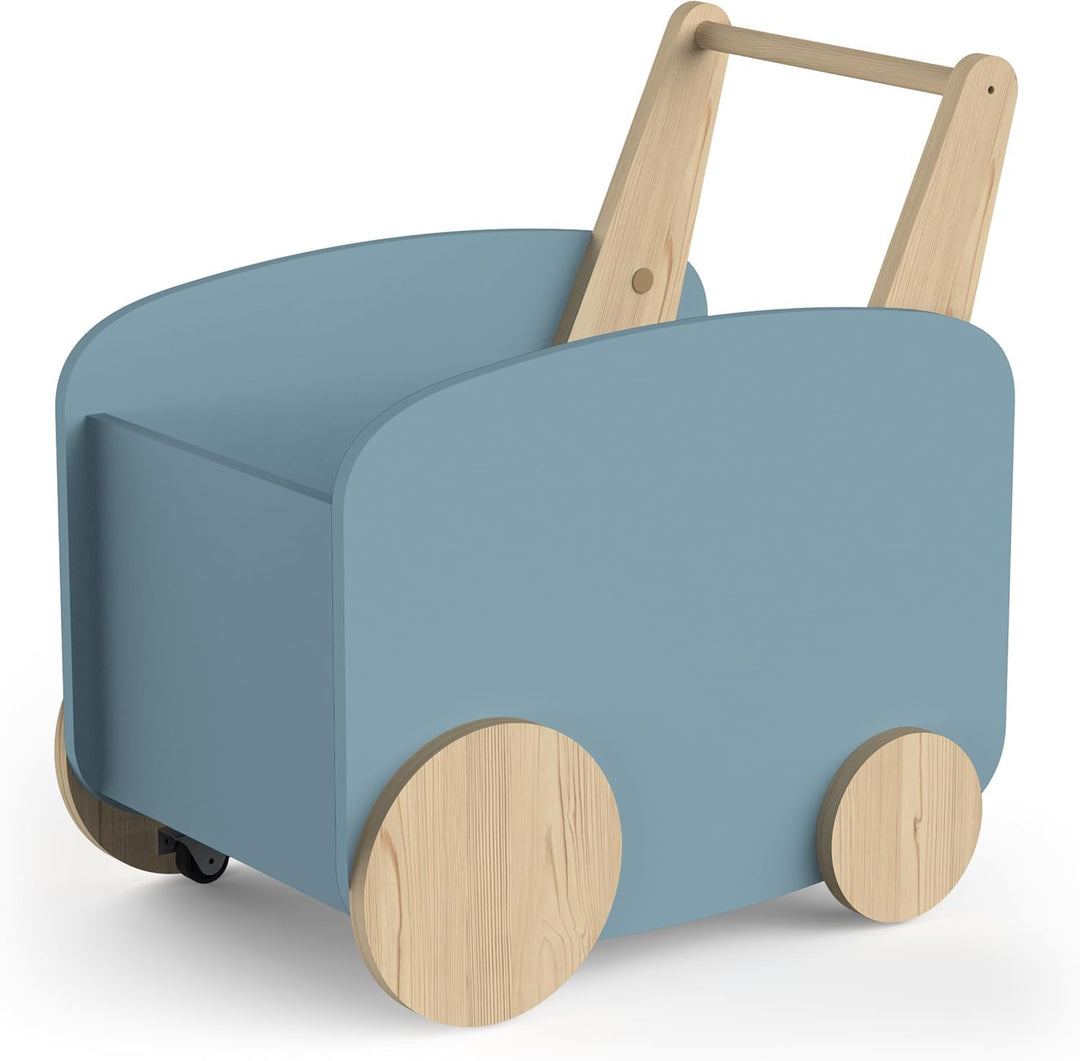 habeig Lauflernwagen, Spieltruhe, Spielzeugbox für Kinderzimmer, MDF &amp; Echtholz, 50x53x35 cm, Rollba