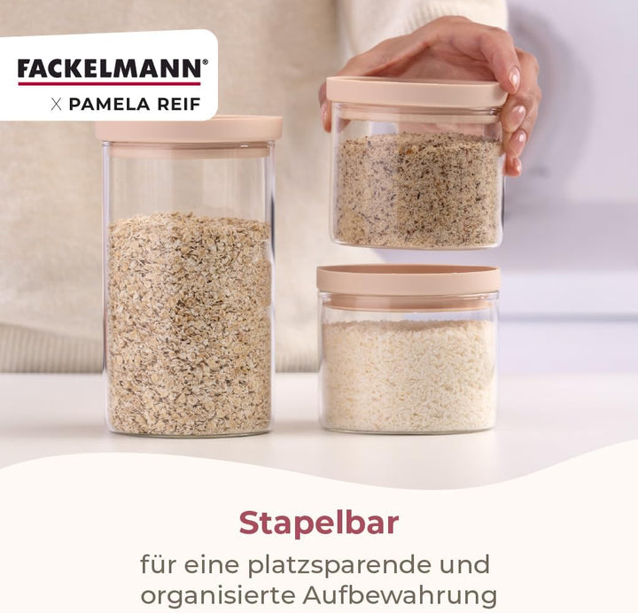 FACKELMANN x Pamela Reif Vorratsbehälter aus Glas mit Silikondichtung – 4 Stück in pastell-beige, 50