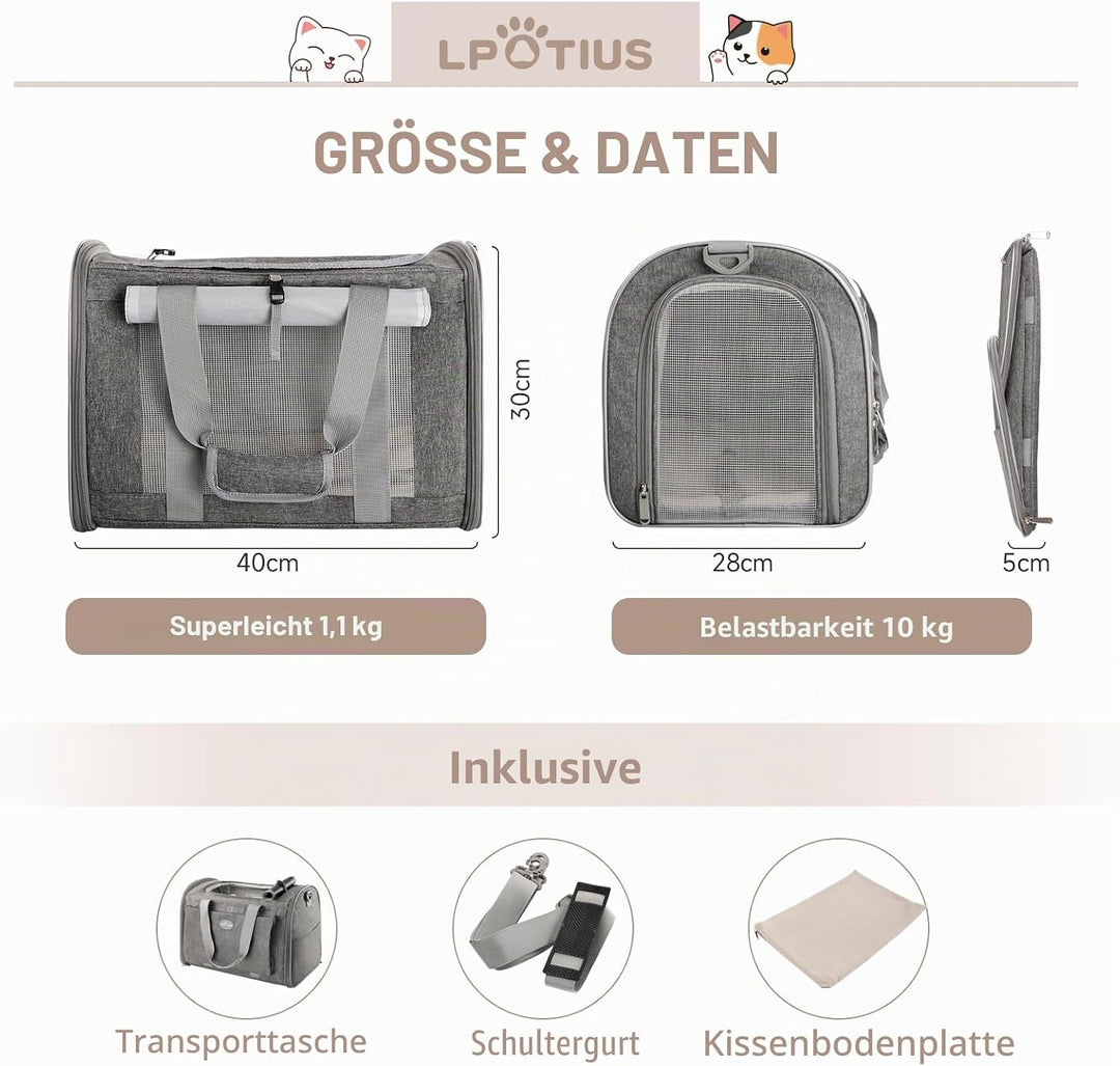 Transporttasche für Katzen, Tragetaschen für Hunde, atmungsaktiv und faltbar, Transportbox für Katze