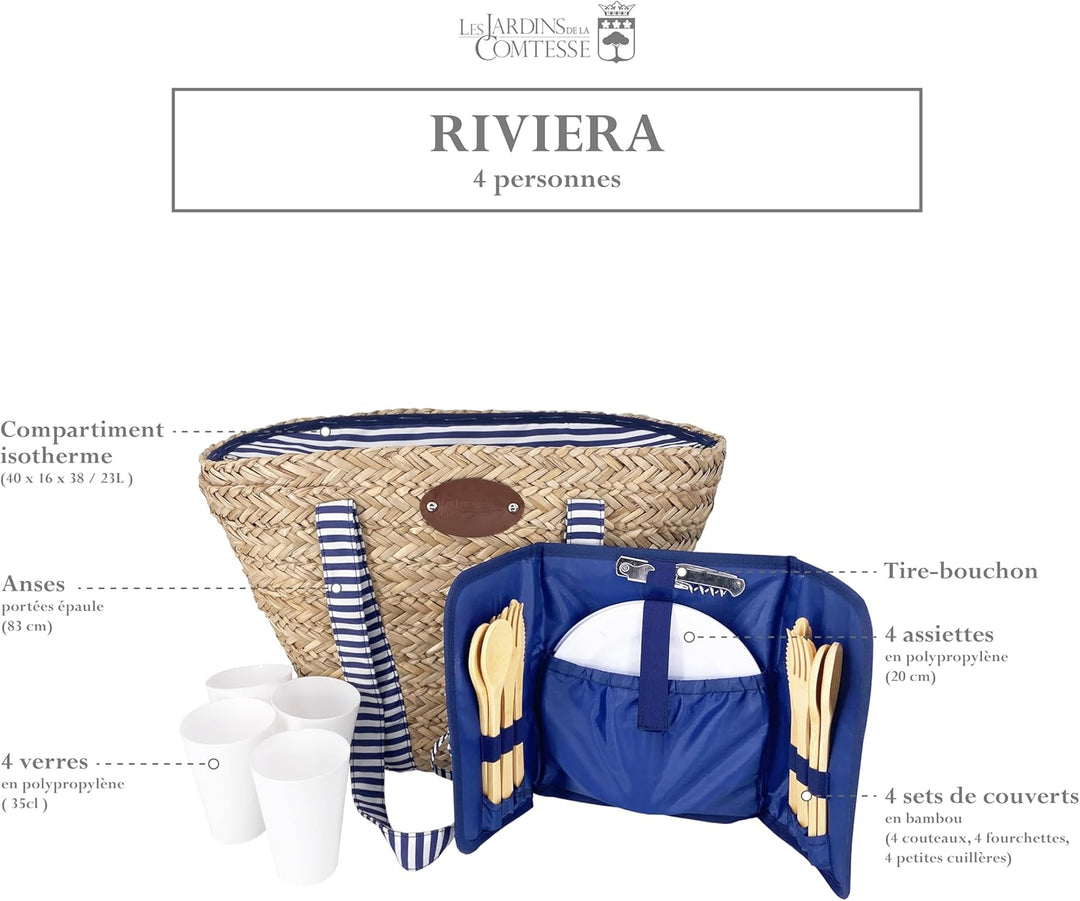 Les Jardins de la Comtesse - Strandtasche mit Picknick-Set Riviera - 4 Personen