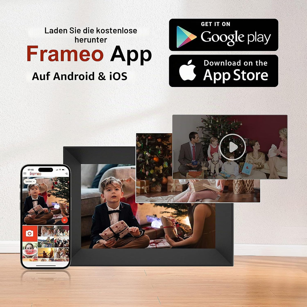 Frameo 8 Zoll WiFi Digitaler Bilderrahmen, 1280x800IPS Touchscreen, Teilen von Fotos oder Videos übe