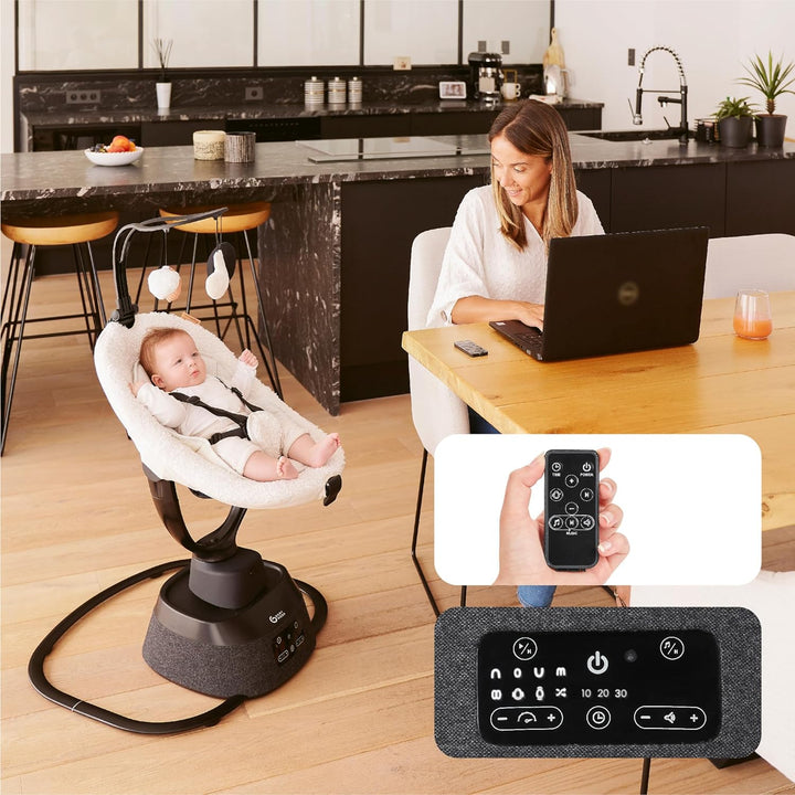 Babymoov Babyschaukel Swoon Evolution Curl White - elektrische Babywippe mit 8 Schaukelbewegungen, 3