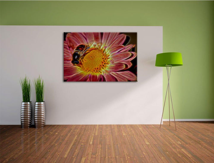 Biene auf Margarete Deluxe Format: 100x70 cm auf Leinwand, XXL riesige Bilder fertig gerahmt mit Kei