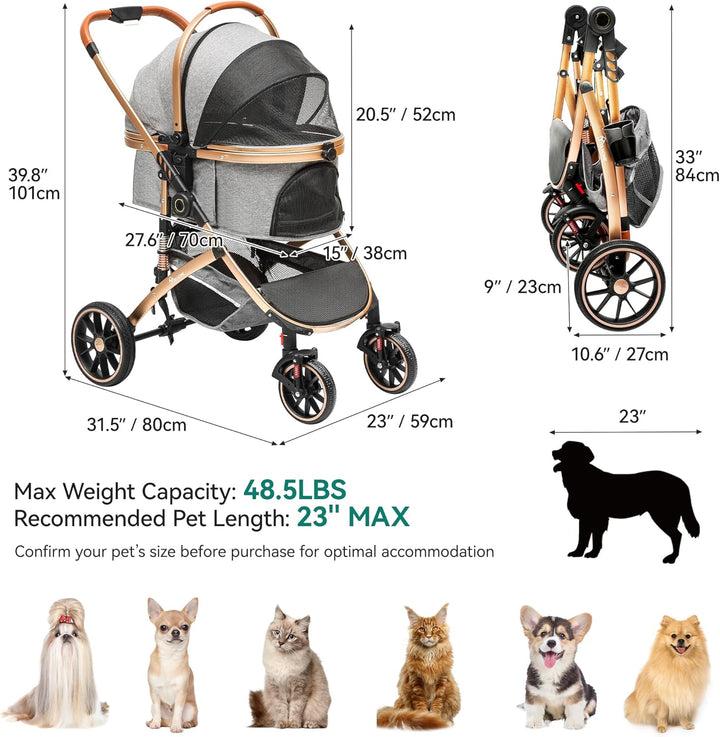 YITAHOME Hundewagen 3 in 1 Hundebuggy Bis 20kg, Klappbar, Hundewagen für Kleine Hunde, Hundebuggy Kl
