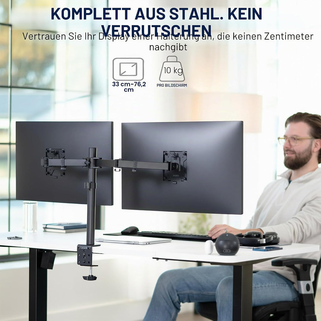 VIVO Dual-Monitor-Schreibtischhalterung, Hochleistungs-Vollverstellbarer Ständer, Passend für 2 LCD-