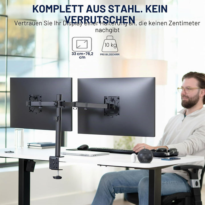 VIVO Dual-Monitor-Schreibtischhalterung, Hochleistungs-Vollverstellbarer Ständer, Passend für 2 LCD-