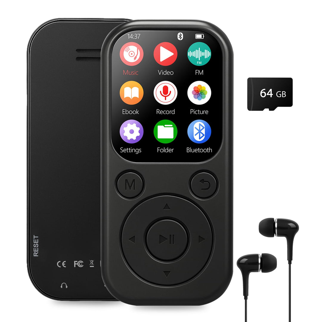 64GB MP3 Player mit Bluetooth 5.3 - MP3 & MP4 Player mit Kopfhörern und Lautsprecher, Tragbarer Musi