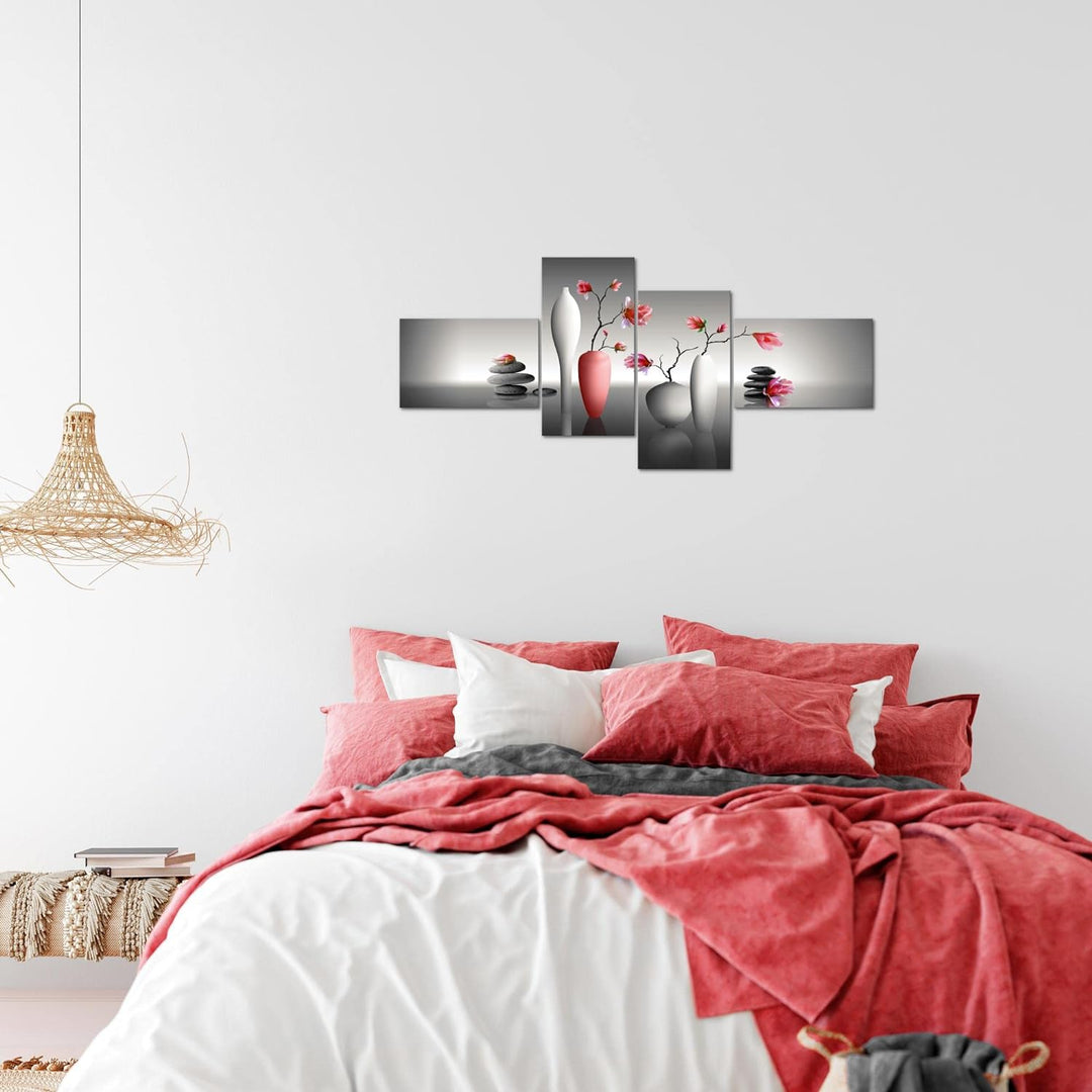 Runa Art Bild Modern Blumen Magnolien - Made in Germany - Wandbilder Spa Rot Grau 4 Teilig 036542b 1