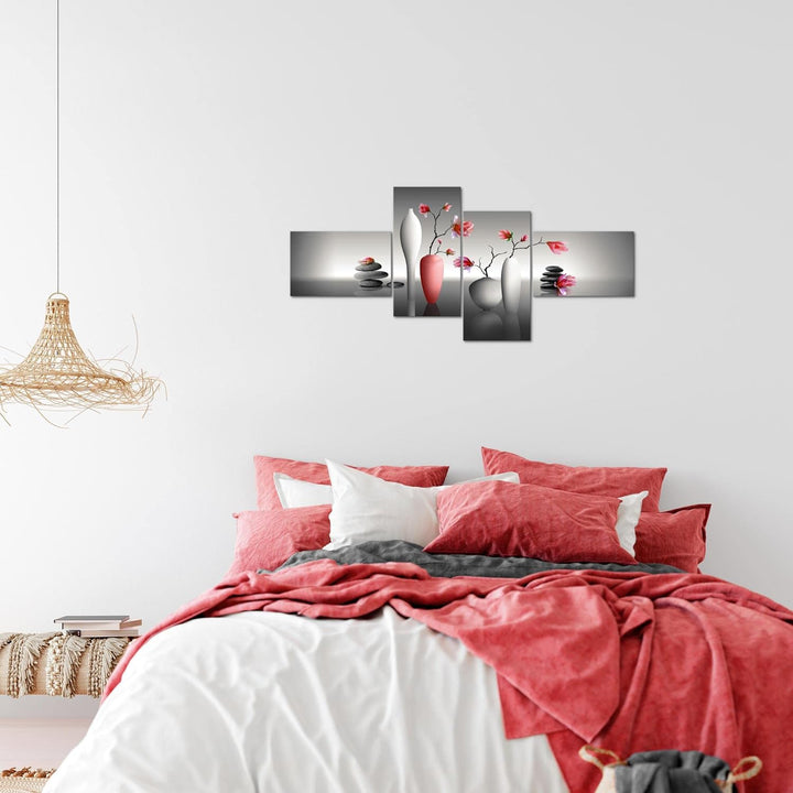 Runa Art Bild Modern Blumen Magnolien - Made in Germany - Wandbilder Spa Rot Grau 4 Teilig 036542b 1