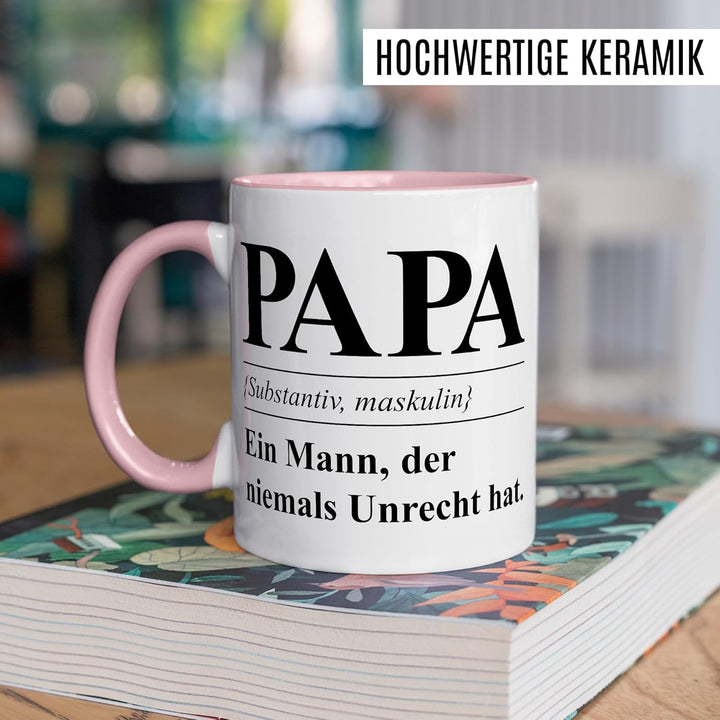Tasse Papa Geschenk Papa (Substantiv, maskulin) Ein Mann, der niemals Unrecht hat, Kaffeetasse Vater