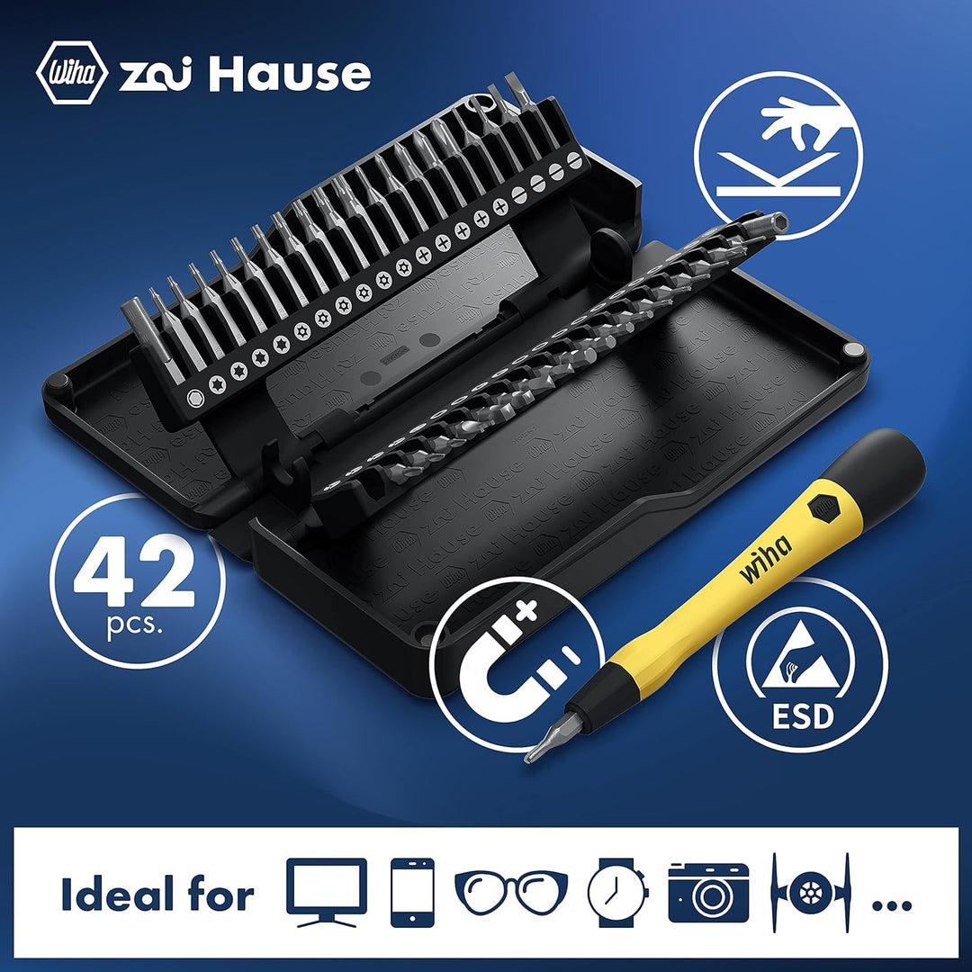 Wiha zai Hause Micro Bit Set mit ESD Feinmechanik Schraubendreher, 42-teilig, mit Aufbewahrungsbox,