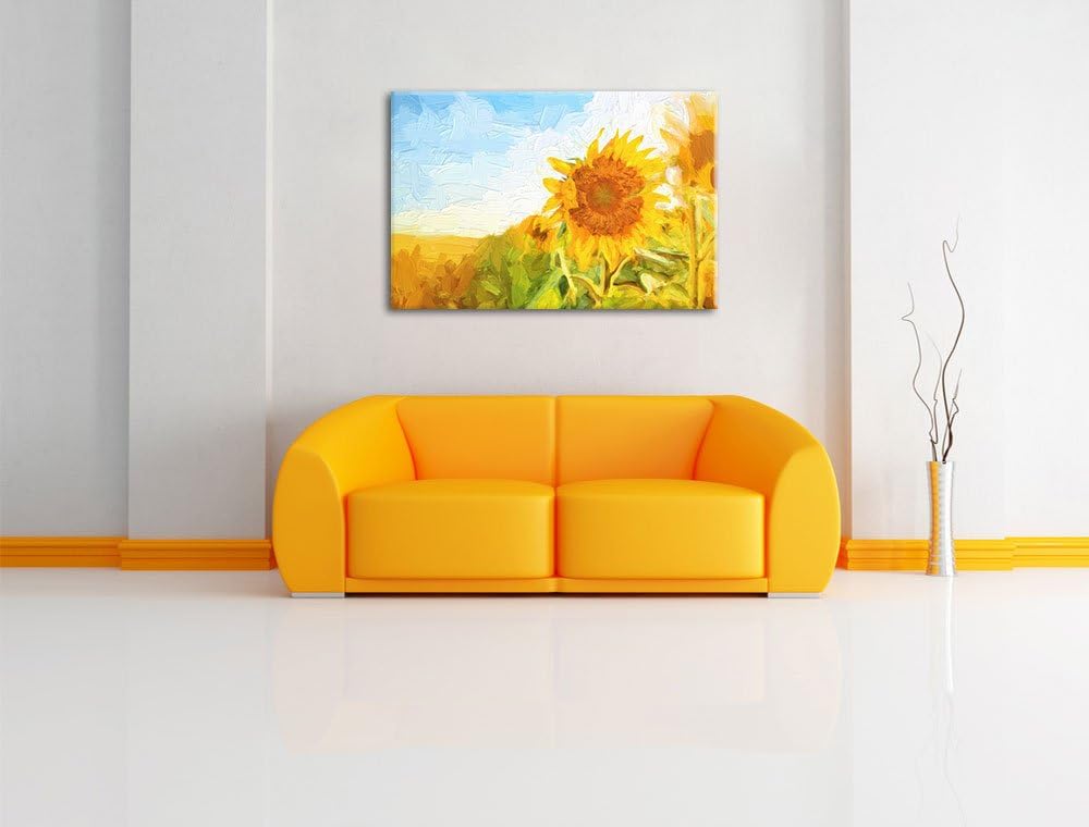 Pixxprint Sonnenblumenfeld als Leinwandbild/Grösse: 100x70 cm/Wandbild/Kunstdruck/fertig bespannt, 1