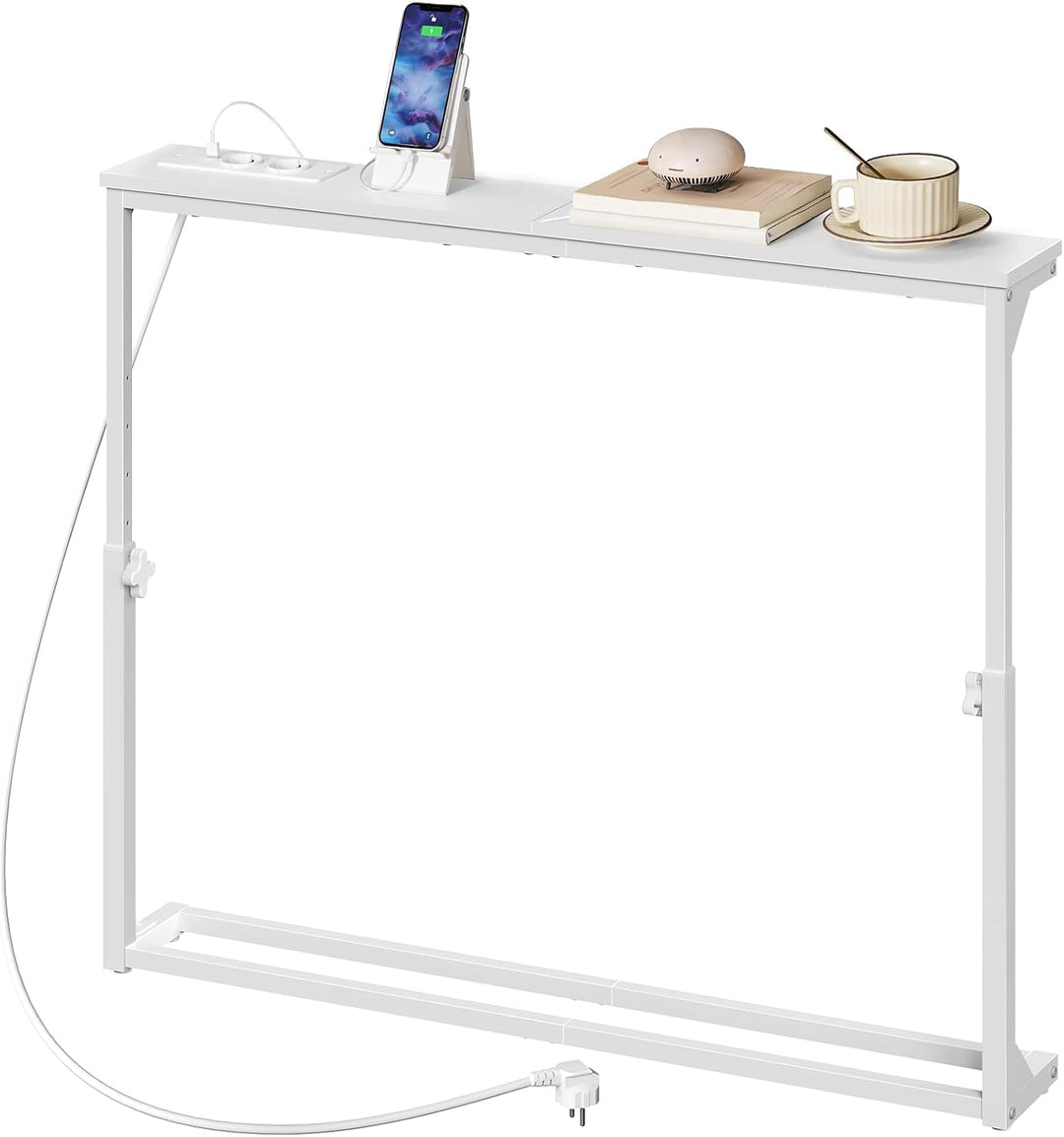 HOOBRO Schmaler Konsolentisch (15 cm breit), höhenverstellbar (63,5-83,5 cm), Sofatisch mit Ladestat
