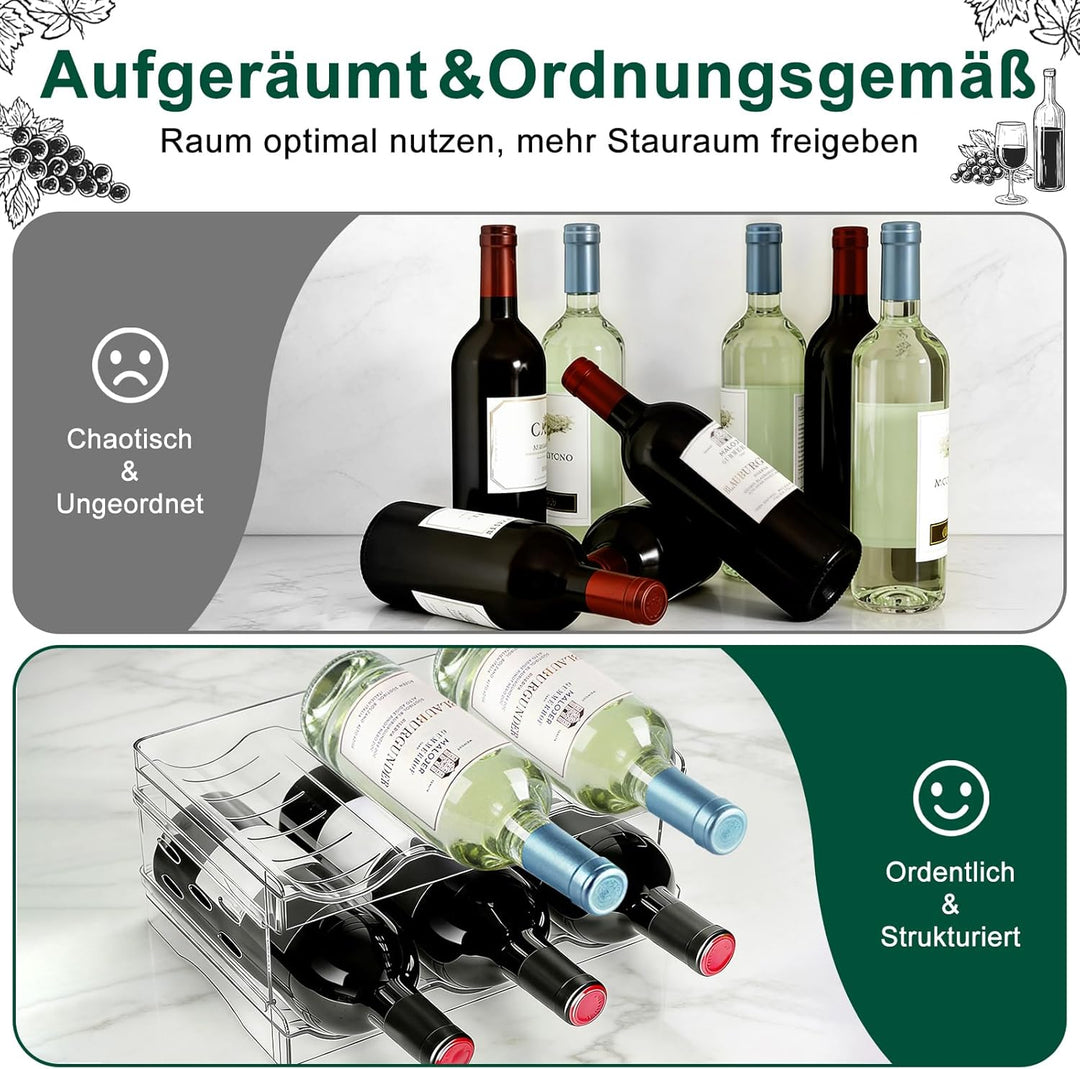 Stapelbarer Flaschenhalter – Für 6 Flaschen, geeignet für Kühlschrank, Schrank, Arbeitsplatte und Bü