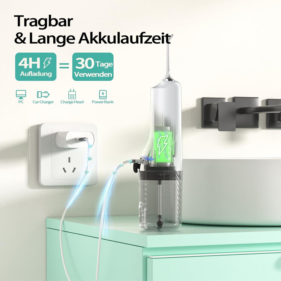 Munddusche Kabellos Elektrischer, Munddusche Testsieger 2025, 40 Tage Laufzeit, IPX7 Wasserdicht, 4