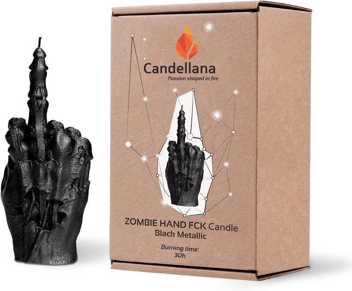 Candellana Kerze in Form eines Mittelfingers | FCK | Höhe: 100 x 70 x 222 mm| Zombie Hand | Schwarz