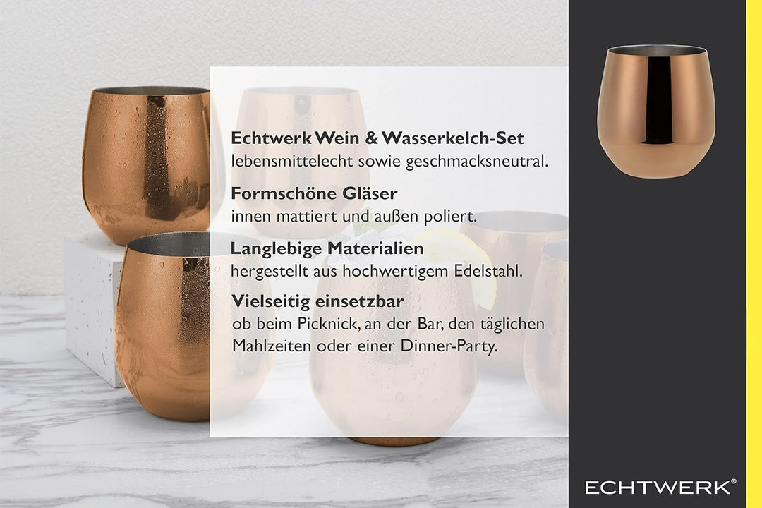 ECHTWERK Weingläser, 6-tlg Rotweingläser, Trinkbecher aus Edelstahl, Unzerbrechliche Trinkgläser, Br