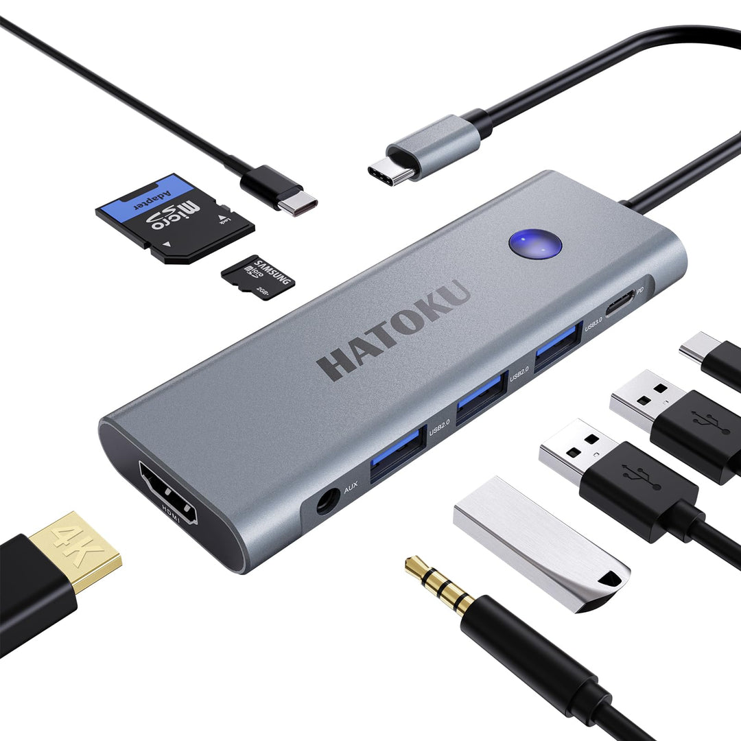 USB C HUB, USB C Multiport Adapter für MacBook Pro/Air mit 4K@60Hz HDMI, 100W PD, SD/TF Kartenleser,