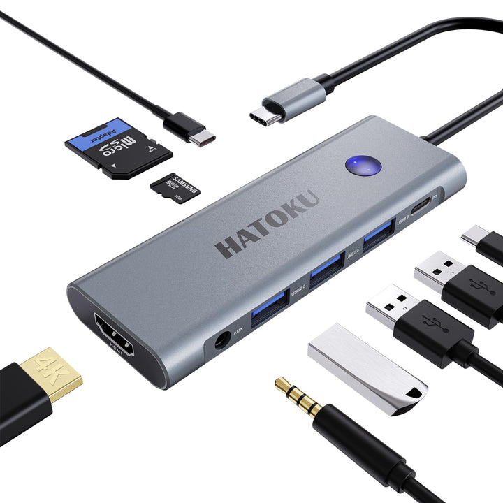 USB C HUB, USB C Multiport Adapter für MacBook Pro/Air mit 4K@60Hz HDMI, 100W PD, SD/TF Kartenleser,
