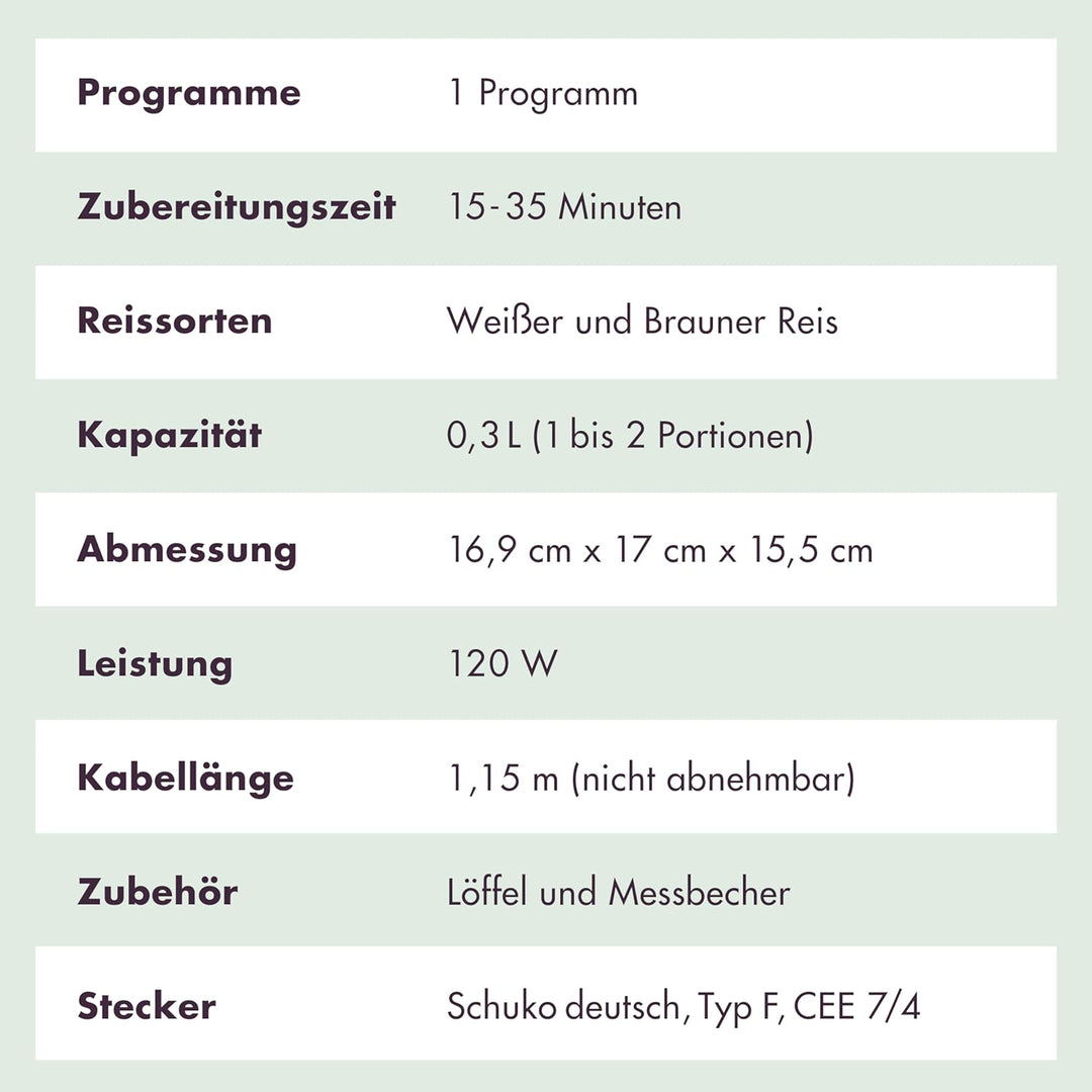REISHUNGER Mini Reiskocher, waldgrün | 0,3 L - 1-2 Portionen | hochwertige Keramikbeschichtung - Pre