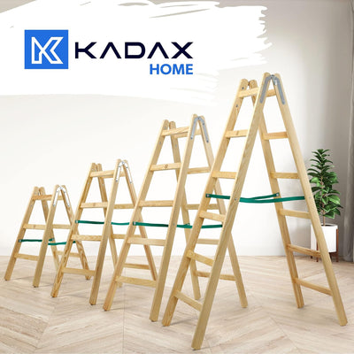 KADAX Holzleiter, Bockleiter bis 150 kg, klappbare Malerleiter, Doppelstufenleiter mit Stahlhaken, E