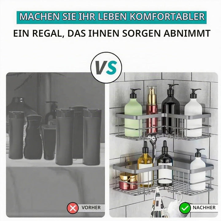 Yazoni Duschablage Ohne Bohren 2 Stück - Duschregal Ecke mit Haken, Duschablage Edelstahl für Badezi