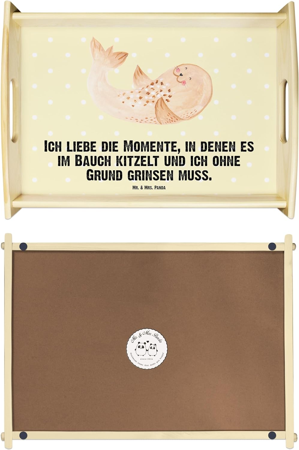 Mr. & Mrs. Panda Serviertablett Robbe liegend - Geschenk, Seehund, Küchentablett, Strand, Gute Laune