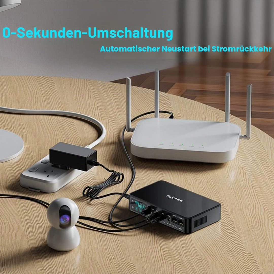 Mini UPS 12V⎓2A Router USV 18000mAh (66Wh) Unterbrechungsfreie Stromversorgung 9V⎓2A USB 5V⎓3,6A, 18