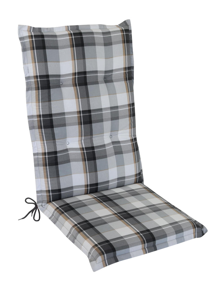 DILUMA Hochlehner Auflage für Gartenstühle 120x50 cm Karo Grau-Weiss - 6 cm Starke Stuhlauflage mit