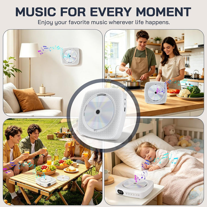 WOLFANG Tragbarer CD-Player WDV04 für Zuhause &amp; Outdoor, Bluetooth-CD-Player mit Lautsprechern, inte