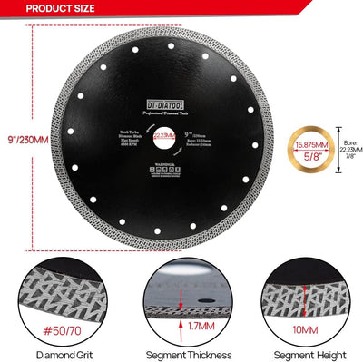 DT-DIATOOL Diamant Trennscheibe 2 Stücke 230 mm x 22,23 mm/16 mm Sägeblatt mit Mesh Turbo für Porzel