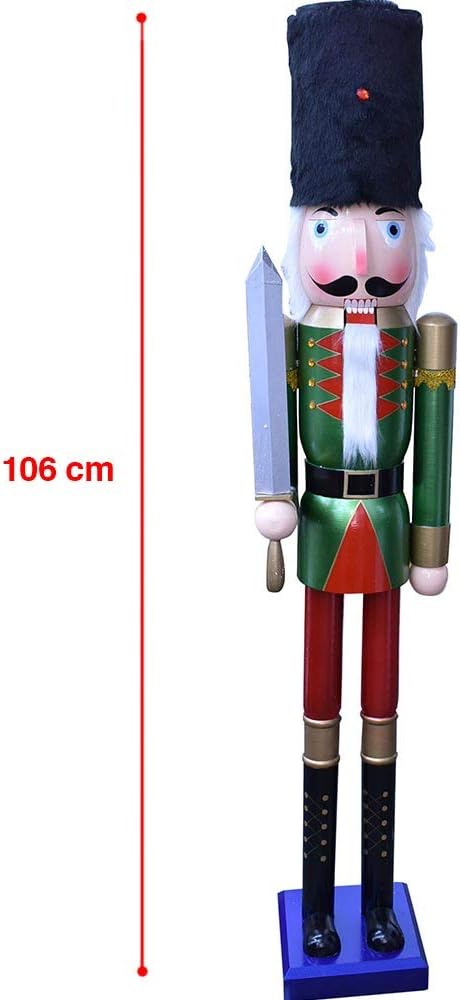 BAKAJI Riesiger hölzerner Nussknacker Soldat Weihnachtsnussknacker Höhe 106 cm Gemalte Kleider Bart