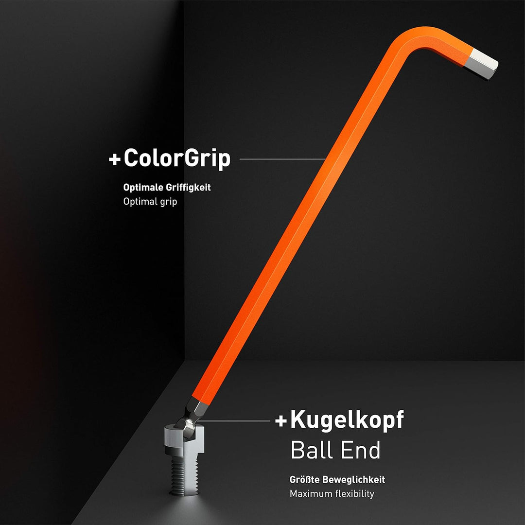 INBUS® 79870 Winkelschraubendreher Set 9tlg, 1.5–10mm, mit ColorGrip bunt & Kugelkopf — Made in Germ