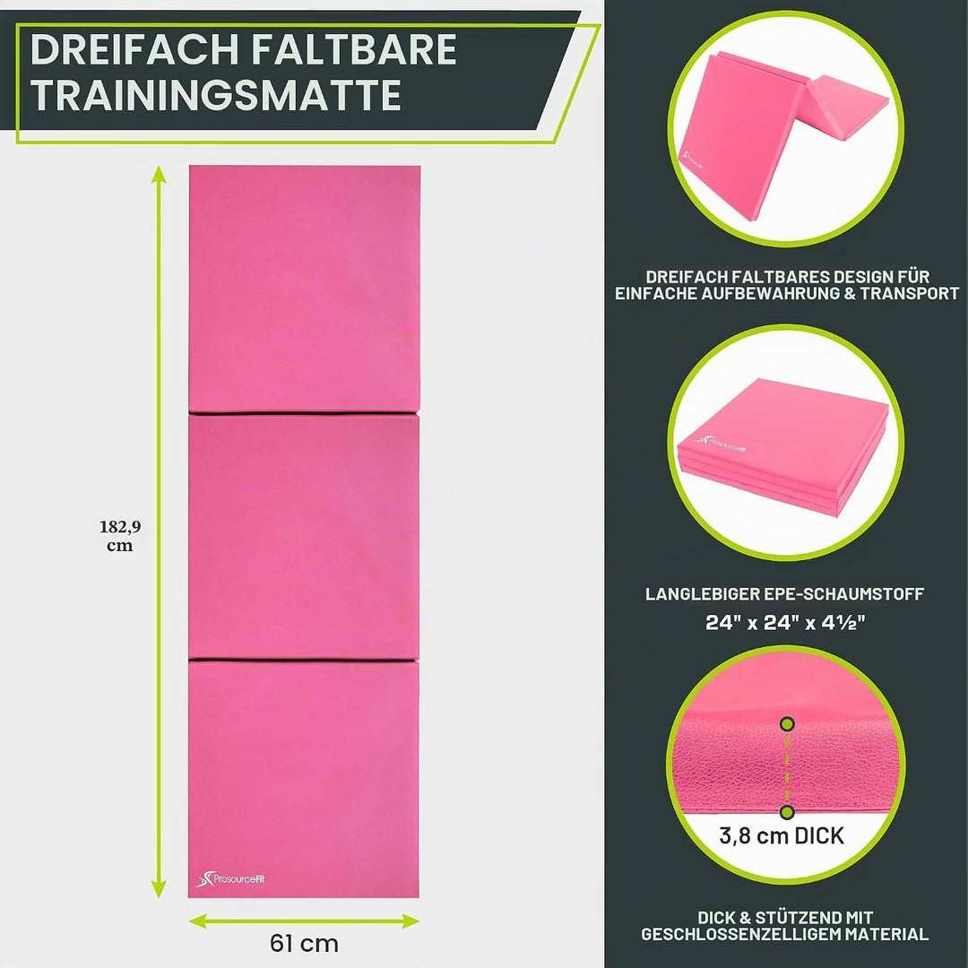 ProsourceFit Gymnastikmatte, dreifach faltbar, dick, mit Tragegriffen für Tumbling, MMA, Kampfsport,