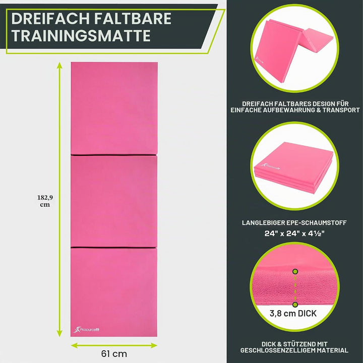 ProsourceFit Gymnastikmatte, dreifach faltbar, dick, mit Tragegriffen für Tumbling, MMA, Kampfsport,