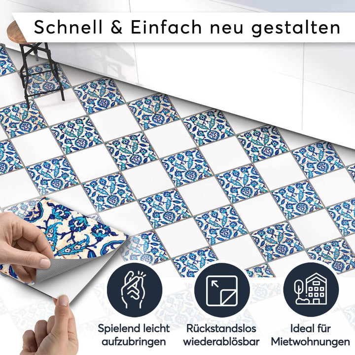 PVC Klebe-Fliesen für - [ Boden Fliesen ] - Aufkleber Folie Sticker für Boden-Fliesen - Küche oder B