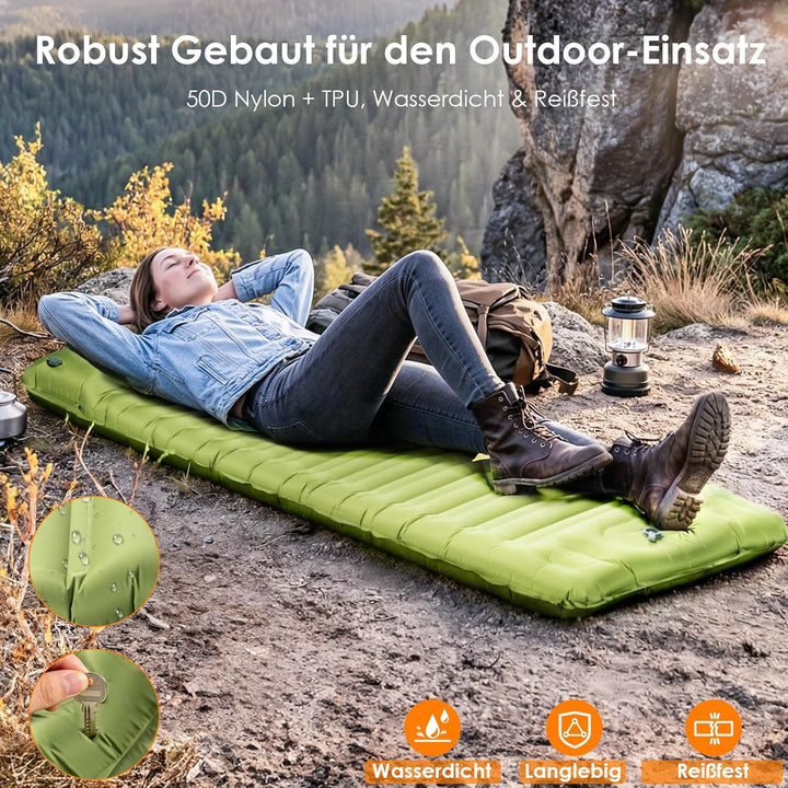 Minthouz Isomatte Camping, Ultraleicht Luftmatratze Camping mit Fusspumpe & Kissen Tragbare Aufblasb