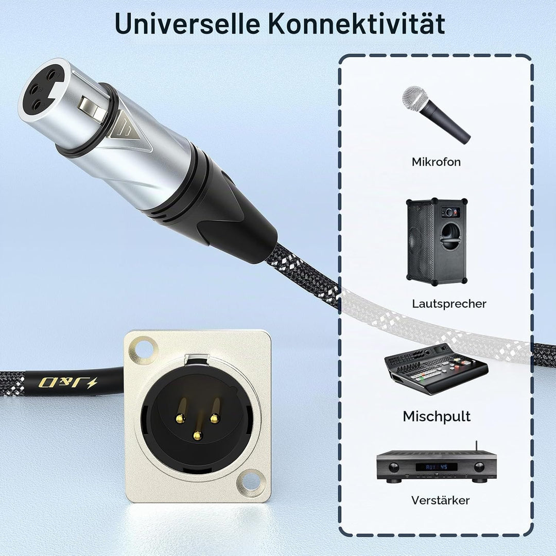 J&amp;D XLR-Kabel D-Typ, 2 Stück XLR-Durchgangskabel, Buchse auf Stecker Adapter Nylonummantelung für St