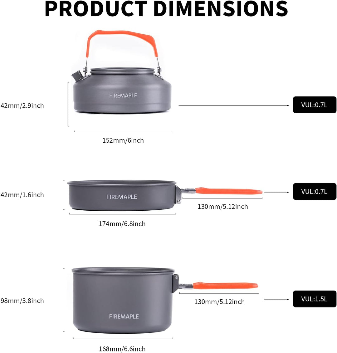 Fire-Maple Feast 2 Camping Kochgeschirr Set Outdoor-Kochset mit Topf, Wasserkocher, Pfanne, Schalen