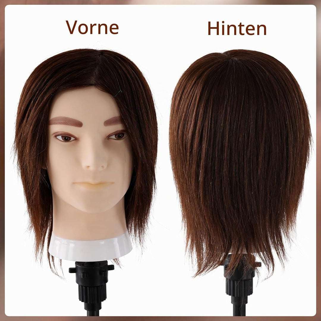 Mann Frisierkopf 100% Echthaar, Frisurenkopf Männlicher Haarschnitt Übungskopf mit Haar, Friseur Kop