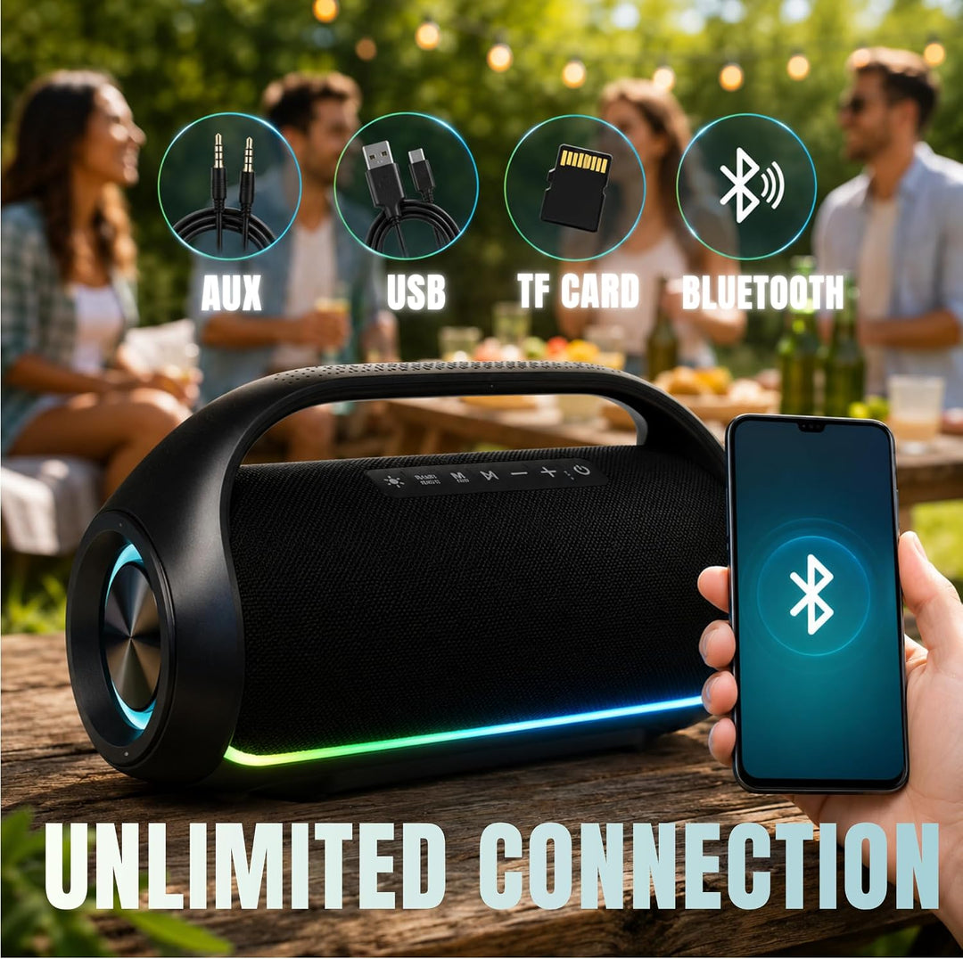 DYNASONIC S90 – IPX7 tragbarer Bluetooth Lautsprecher. Kabelloser Outdoor Lautsprecher. Stereoanlage