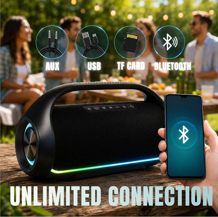 DYNASONIC S90 – IPX7 tragbarer Bluetooth Lautsprecher. Kabelloser Outdoor Lautsprecher. Stereoanlage